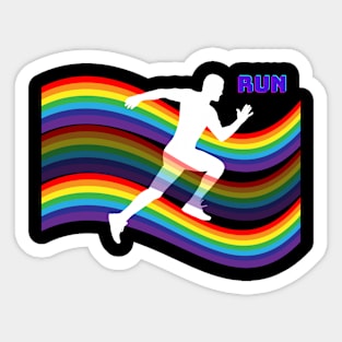 Silhouette white sprint on rainbow Sticker